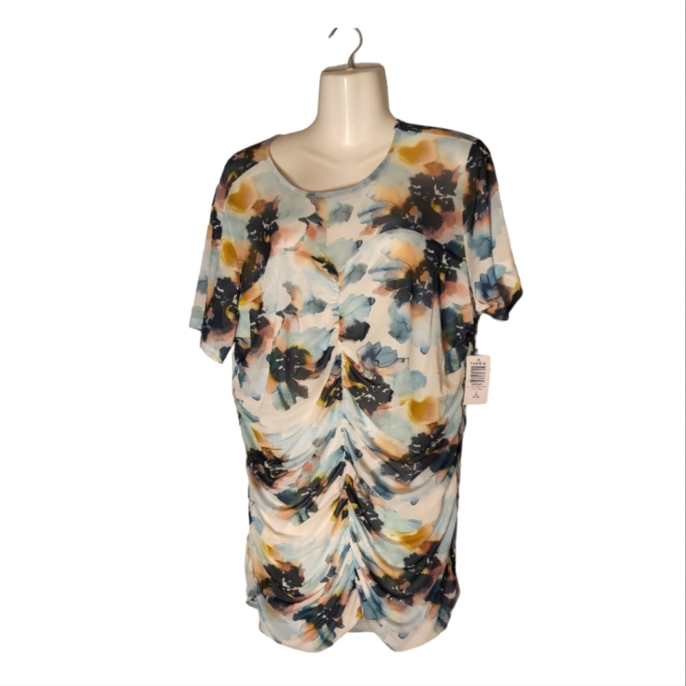 Torrid Stretch Mesh Crew Neck Ruched Top - Picture 2 of 11